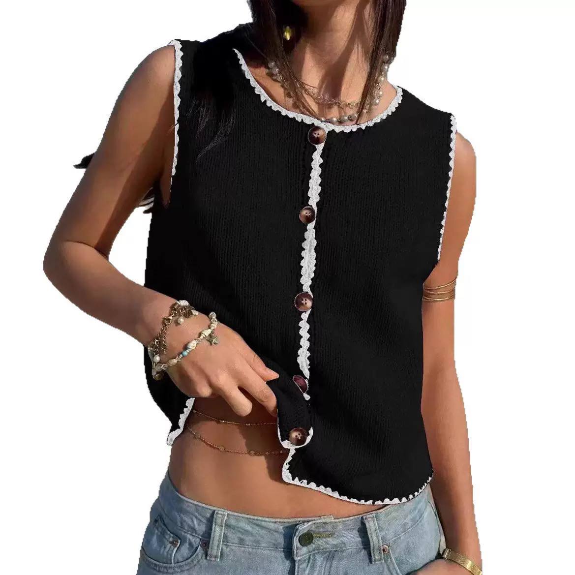 Women's Button Front Knit Sweater Vest Sleeveless Cardigan