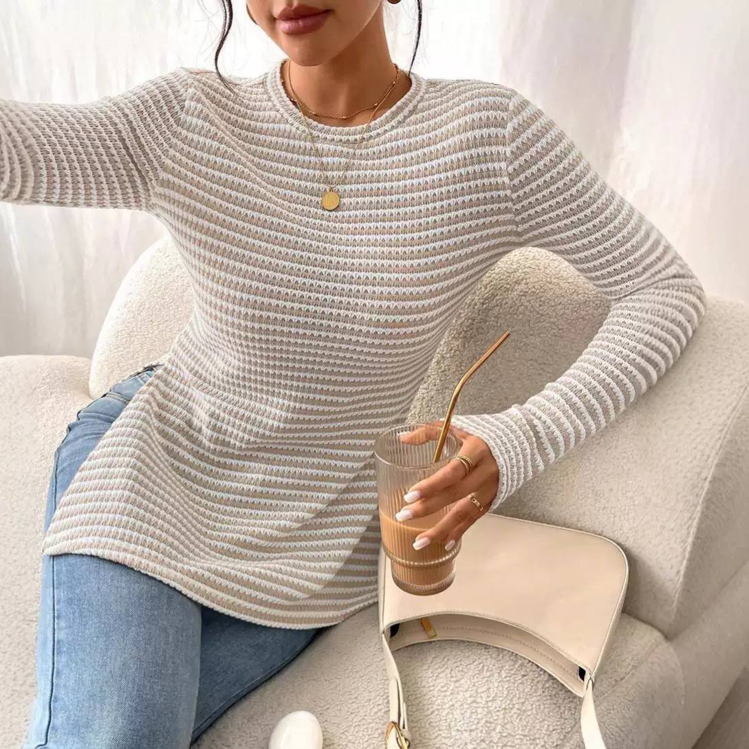 Women's Striped Rib Knit Waisted Sweater
