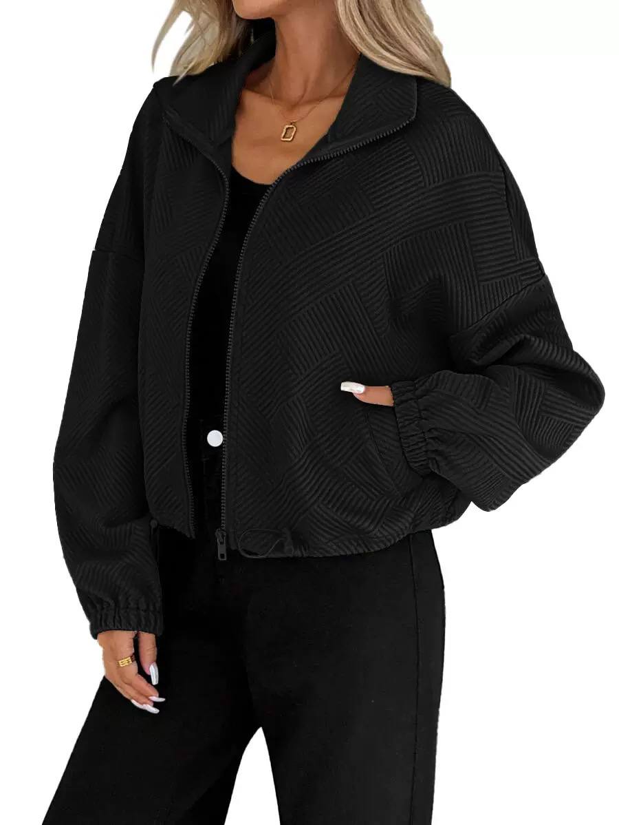 Women's Textured Zip Up Bomber Jacket