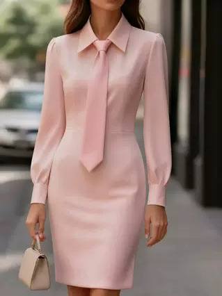Women's Tie Neck Long Sleeve Pencil Dress