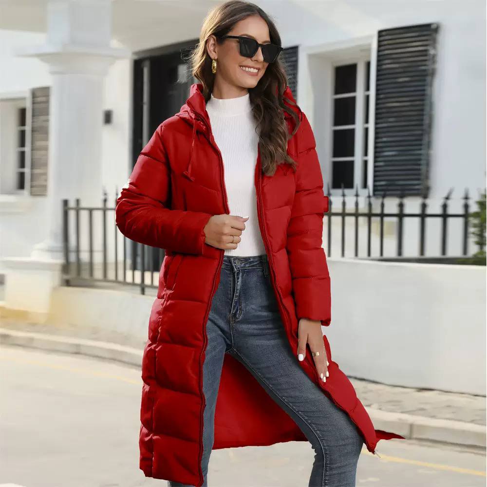 Longline Puffer Coat Hooded Quilted Design, Full-Zip Front, Side Pockets & Relaxed Fit