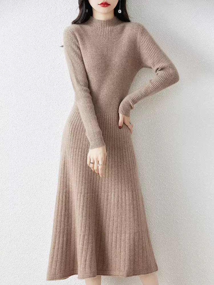 Women's Ribbed Knit Long Sleeve Maxi Dress