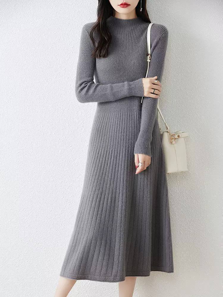 Women's Ribbed Knit Long Sleeve Maxi Dress