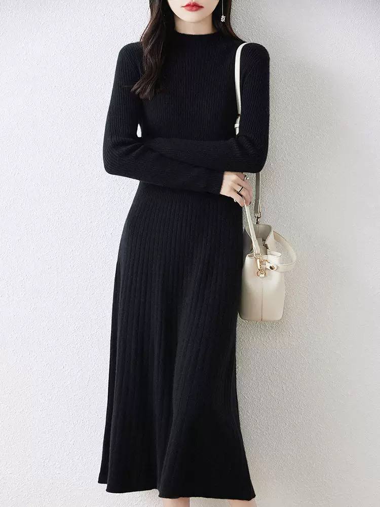 Women's Ribbed Knit Long Sleeve Maxi Dress