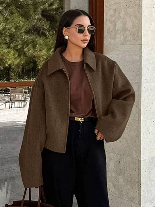 Women's Cropped Long Sleeve Oversized Jacket
