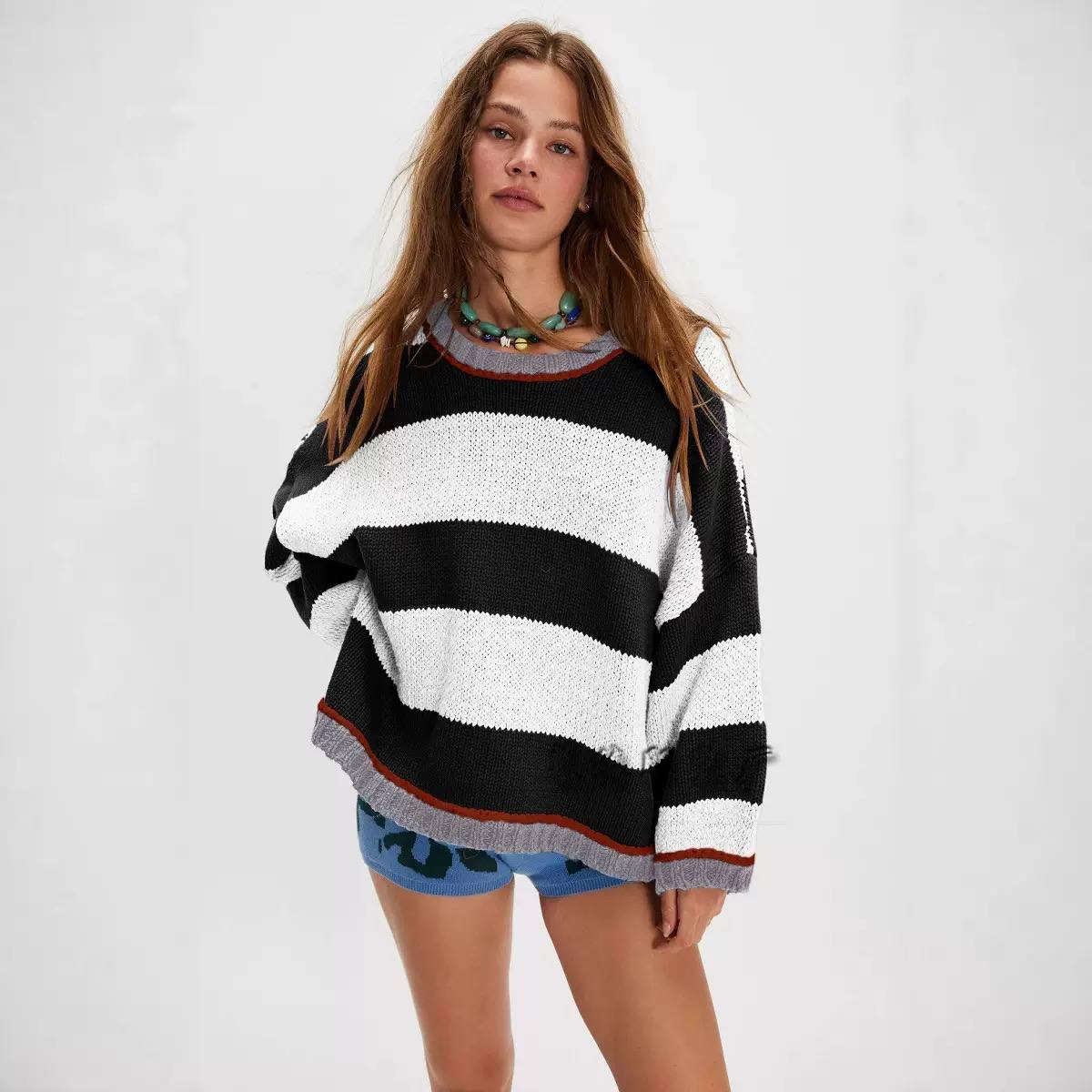 Women's Oversized Striped Knit Sweater