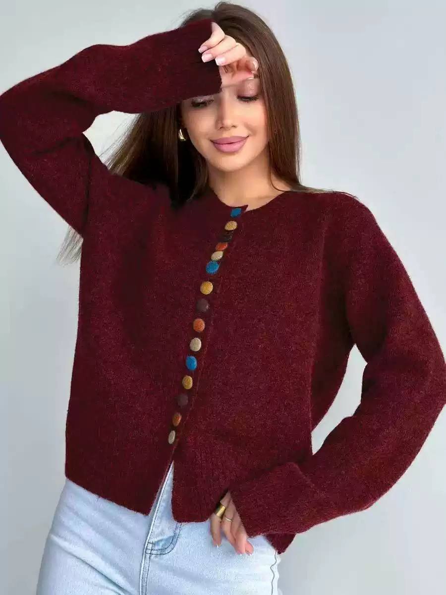 Women's Round Neck Button Up Knit Cardigan