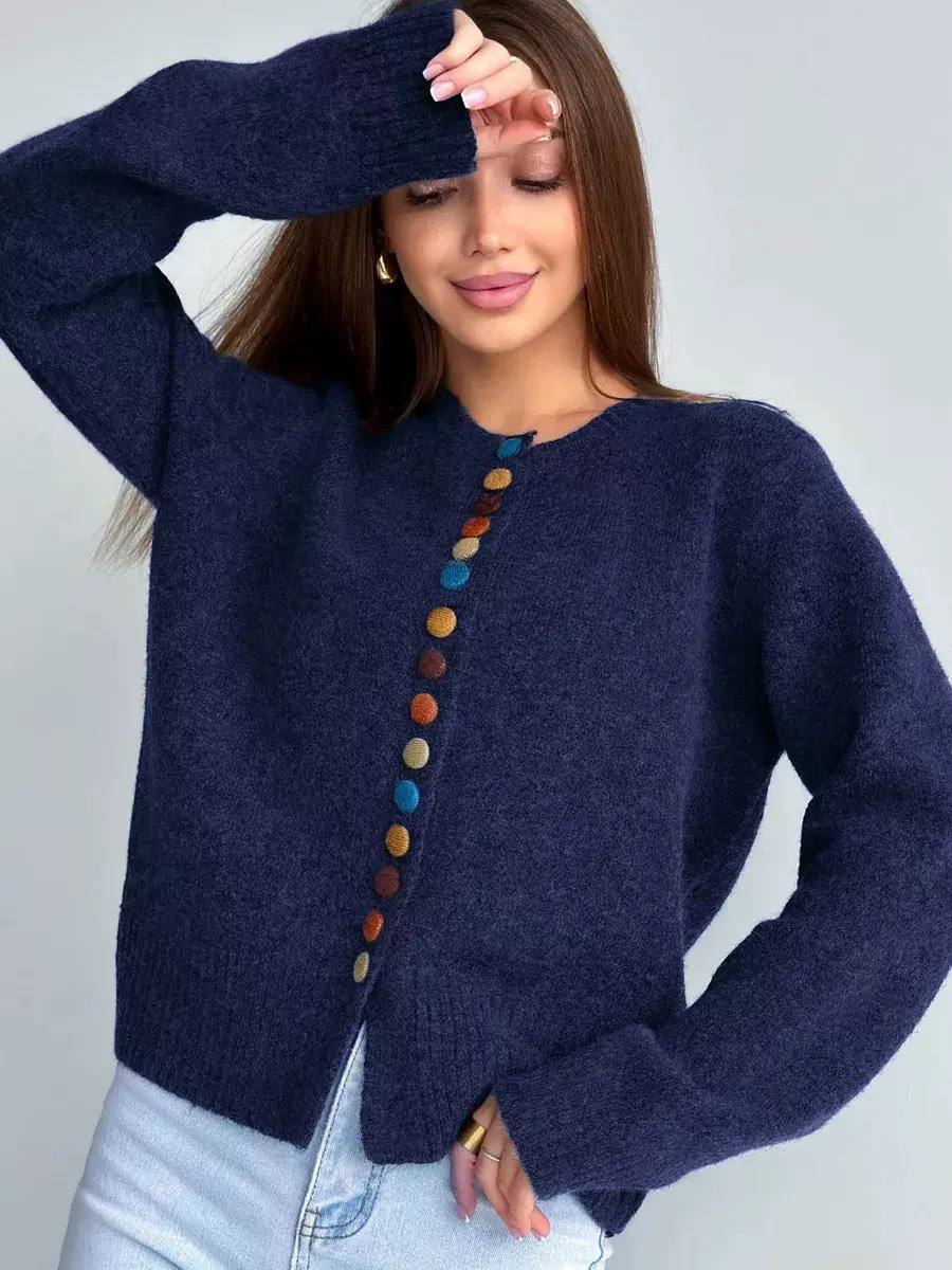 Women's Round Neck Button Up Knit Cardigan