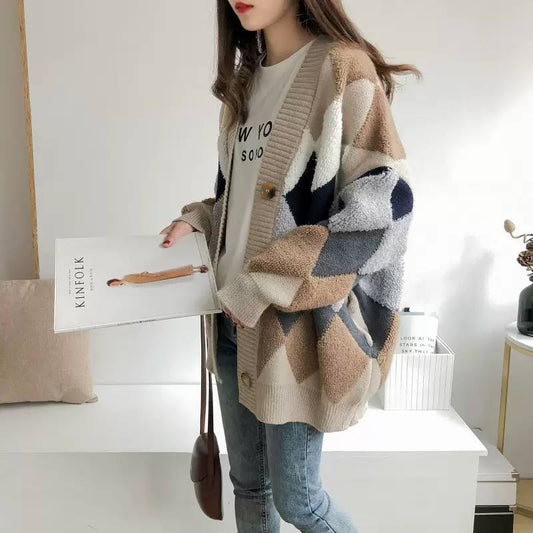 Women's Round Neck Oversized Knit Long Cardigan