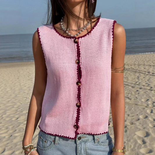 Women's Button Front Knit Sweater Vest Sleeveless Cardigan