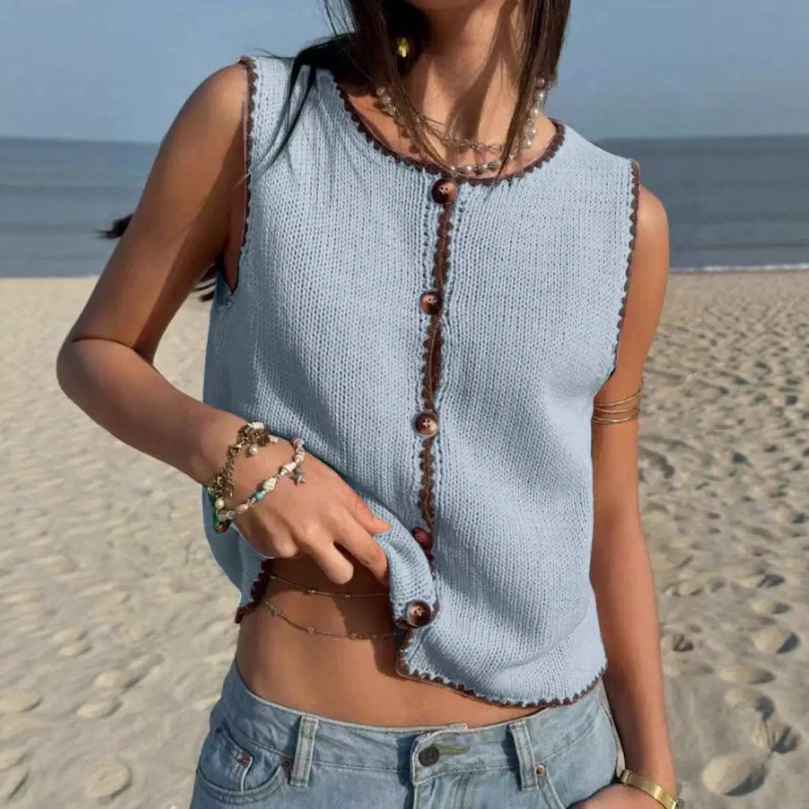 Women's Button Front Knit Sweater Vest Sleeveless Cardigan