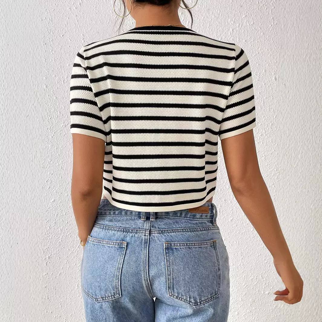 Women's Striped Tie Front Knit Cardigan