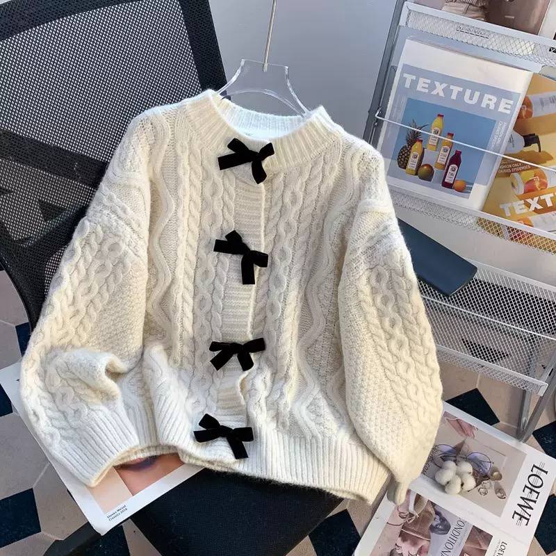 Women's Cable Knit Bow Front Cardigan
