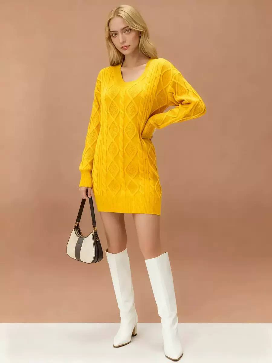 Women's Cable Knit Sweater Mini Dress