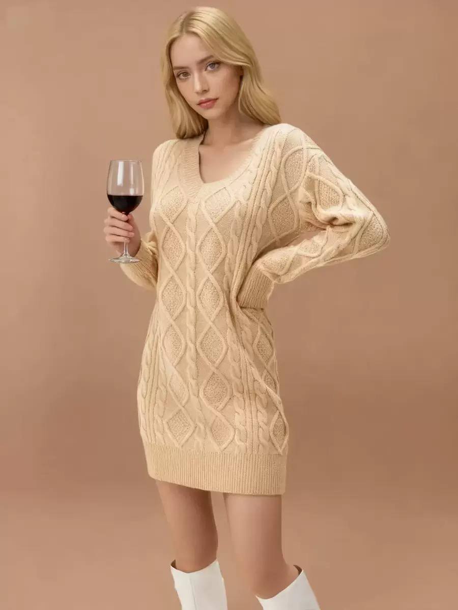 Women's Cable Knit Sweater Mini Dress