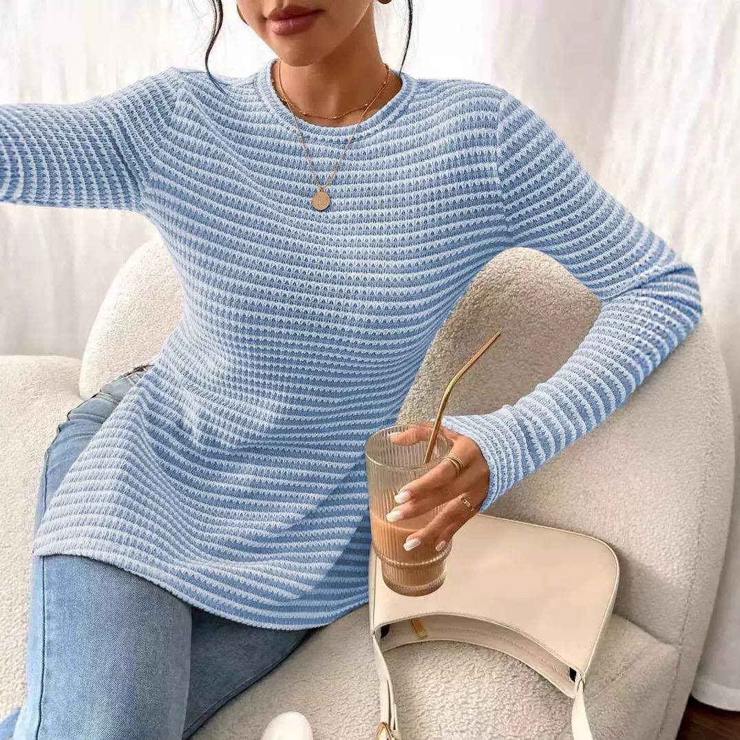 Women's Striped Rib Knit Waisted Sweater