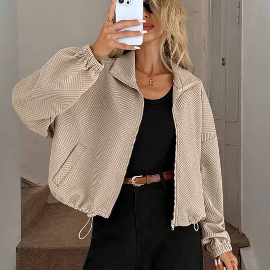 Women's Textured Zip Up Bomber Jacket