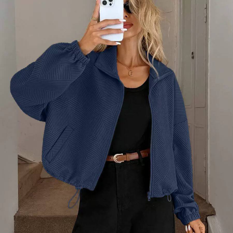 Women's Textured Zip Up Bomber Jacket