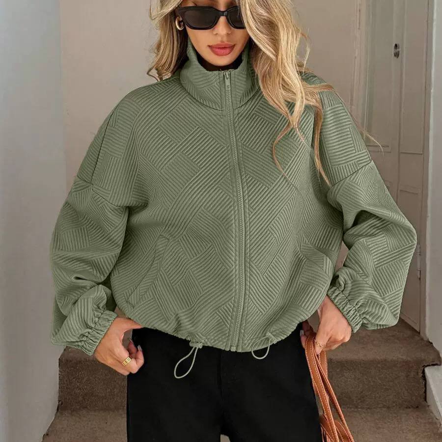 Women's Textured Zip Up Bomber Jacket
