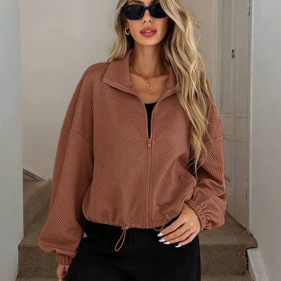 Women's Textured Zip Up Bomber Jacket