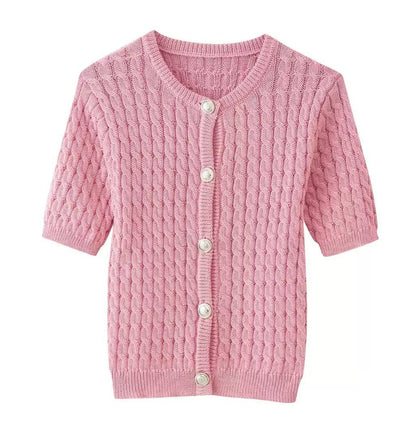 Women's Textured Short Sleeve Knit Cardigan