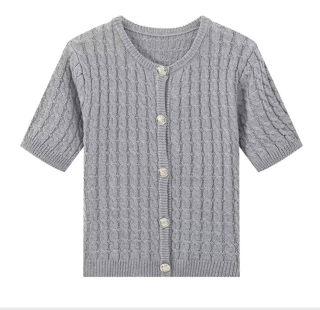 Women's Textured Short Sleeve Knit Cardigan