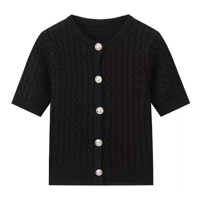 Women's Textured Short Sleeve Knit Cardigan