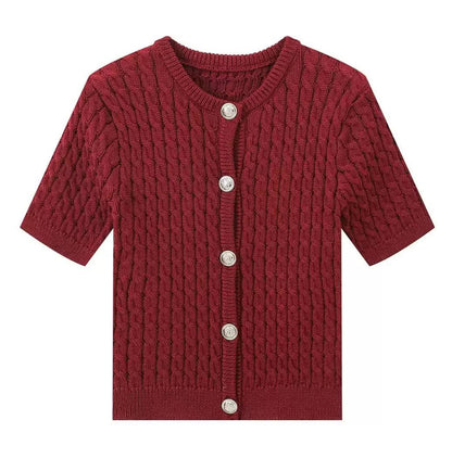 Women's Textured Short Sleeve Knit Cardigan