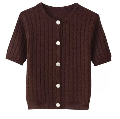 Women's Textured Short Sleeve Knit Cardigan