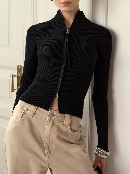 Women's Ribbed Zip Up Knit Cardigan