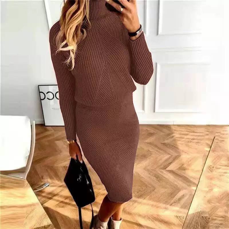 Women's Ribbed Knit Sweater & Midi Skirt Set