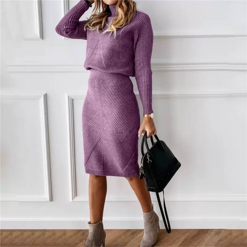 Women's Ribbed Knit Sweater & Midi Skirt Set