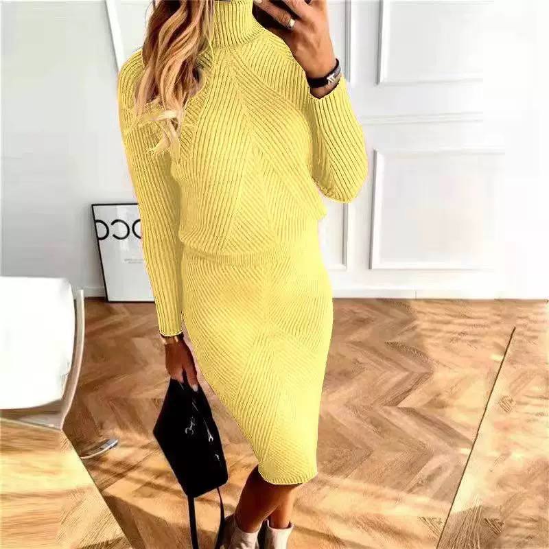 Women's Ribbed Knit Sweater & Midi Skirt Set