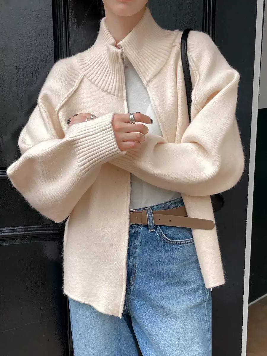 Women's Zip-Up High Neck Knit Cardigan