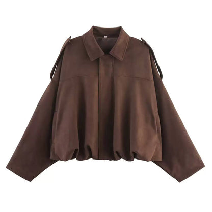 Women's Oversized Faux Suede Bomber Jacket