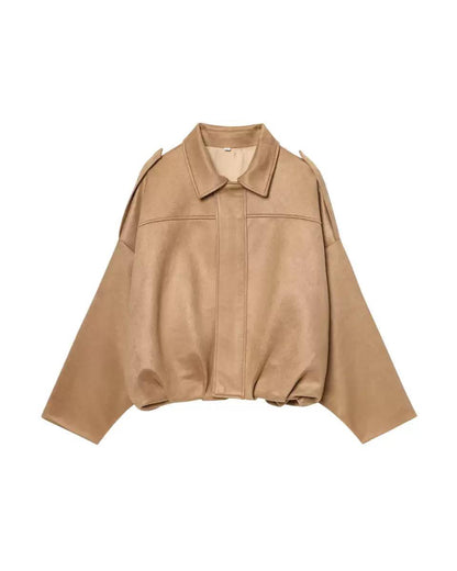 Women's Oversized Faux Suede Bomber Jacket