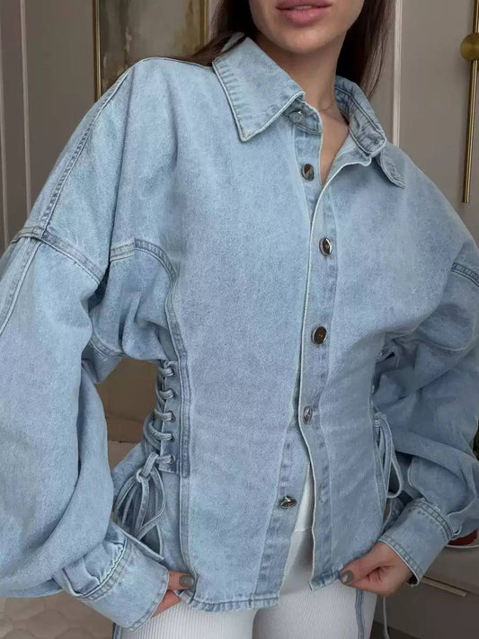 Women's Lace Up Denim Jacket