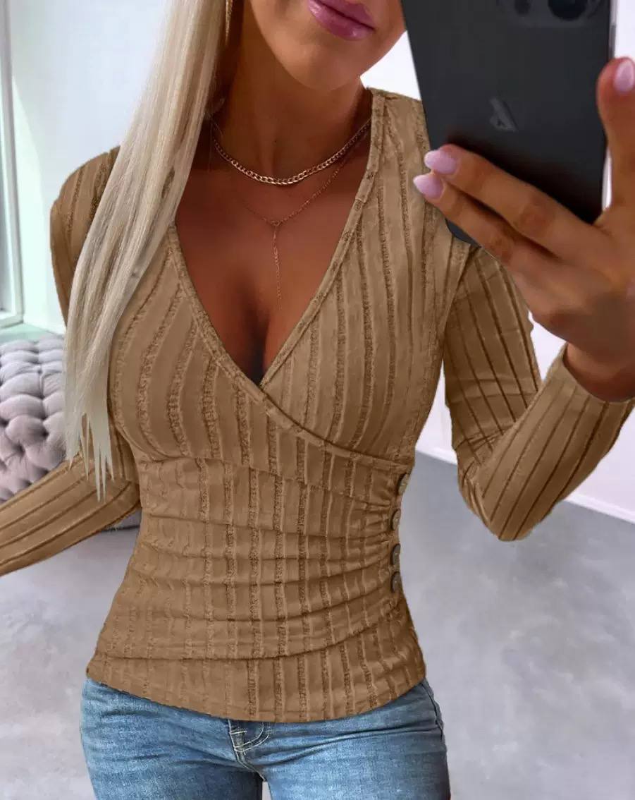 Women's Wrap V Neck Knit Top