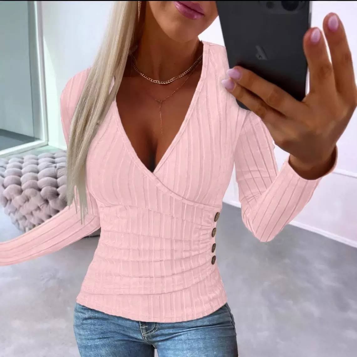 Women's Wrap V Neck Knit Top
