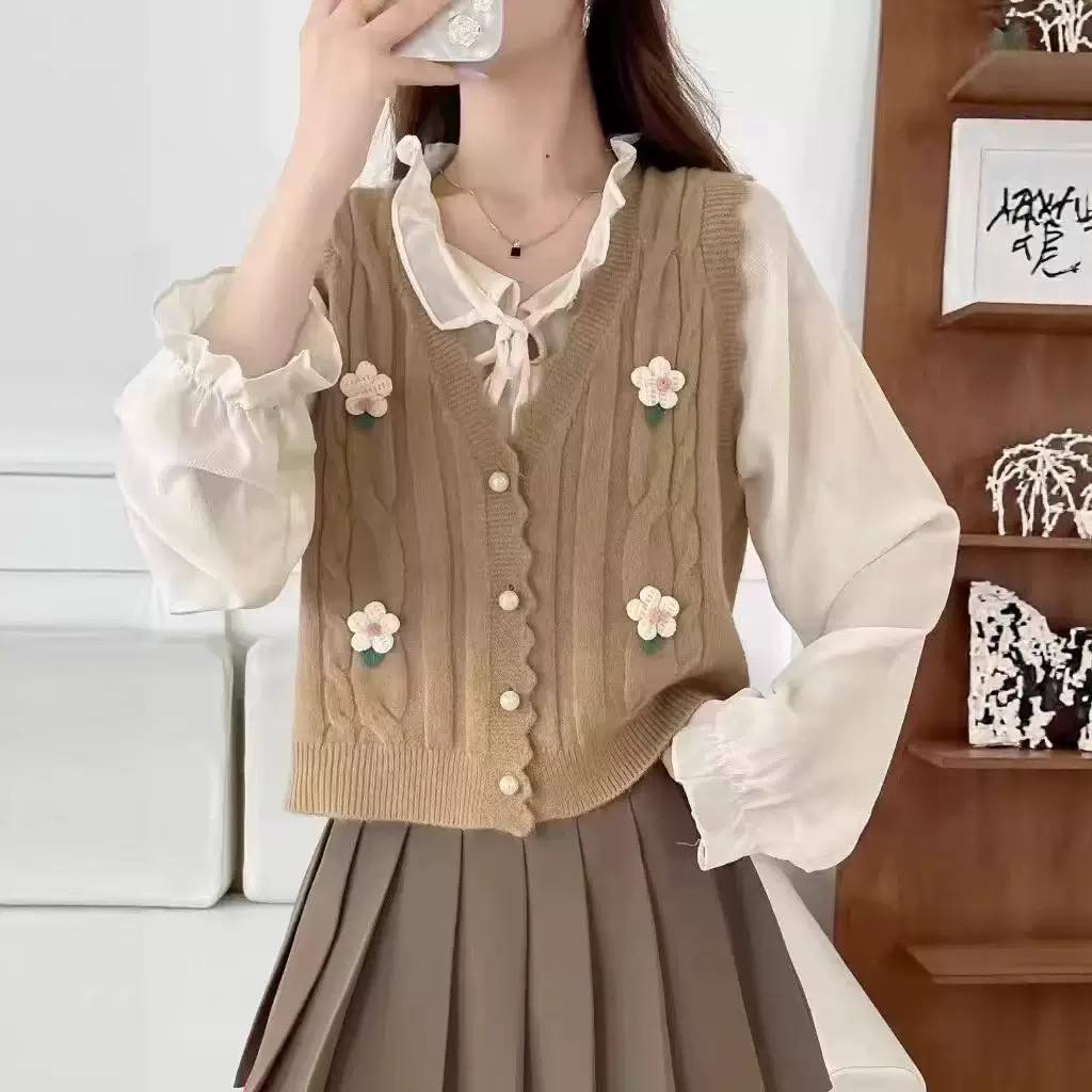 Women's Floral Cable Knit Sweater Vest
