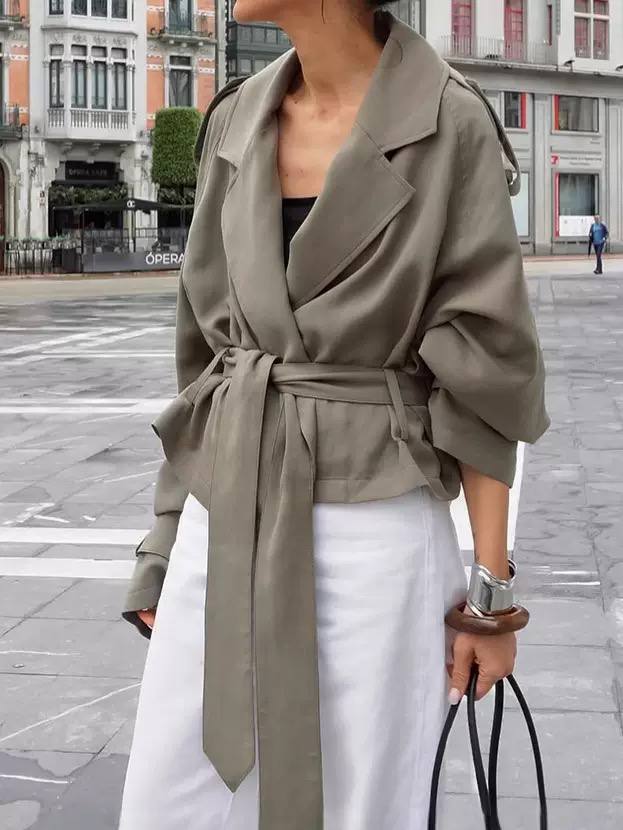Women's Belted Wrap Cropped Blazer