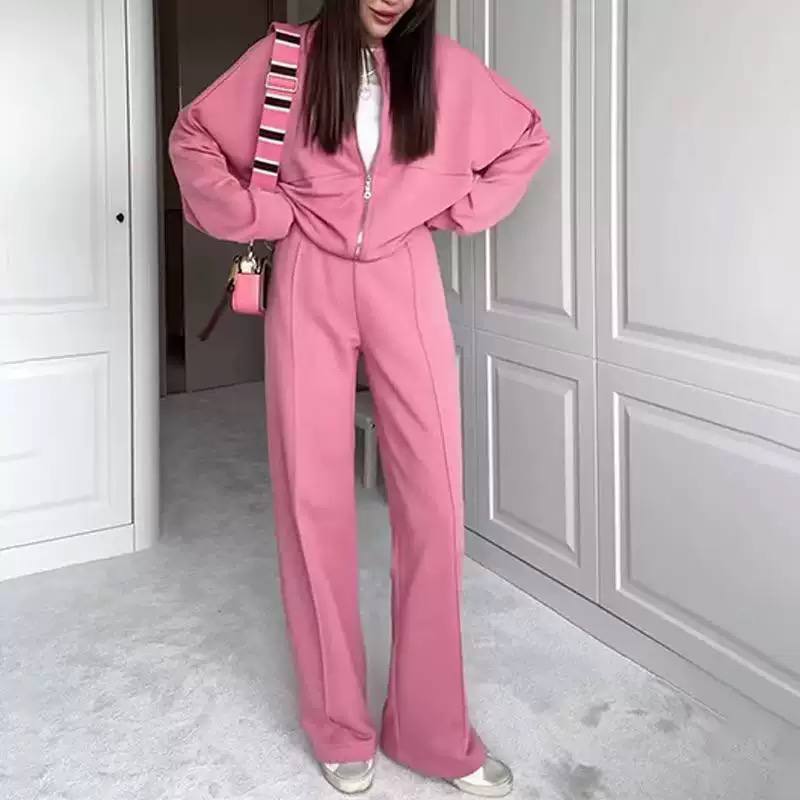 Women's Zip Up Sweatshirt Wide Leg Set