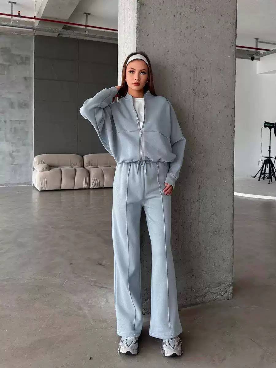 Women's Zip Up Sweatshirt Wide Leg Set