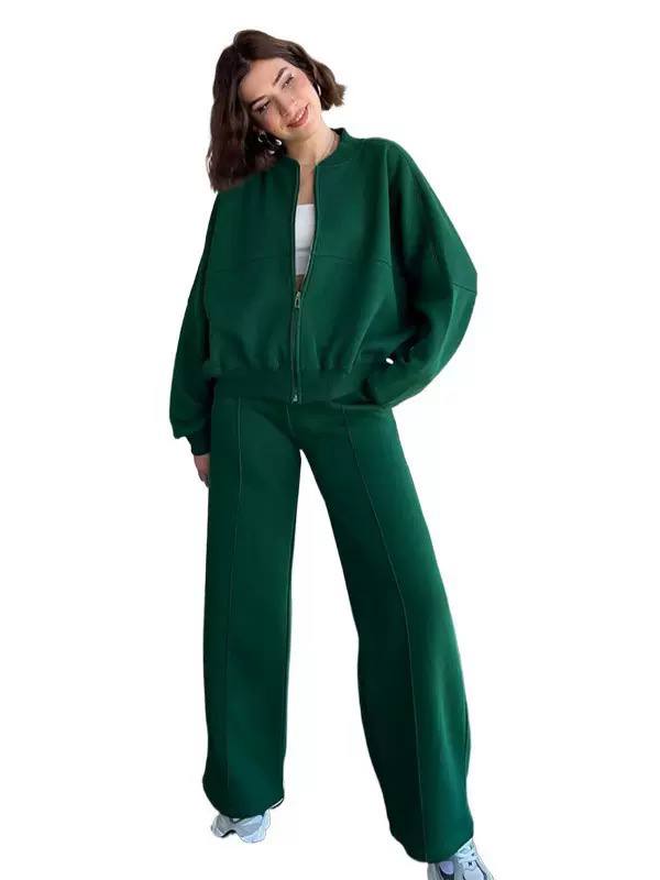 Women's Zip Up Sweatshirt Wide Leg Set