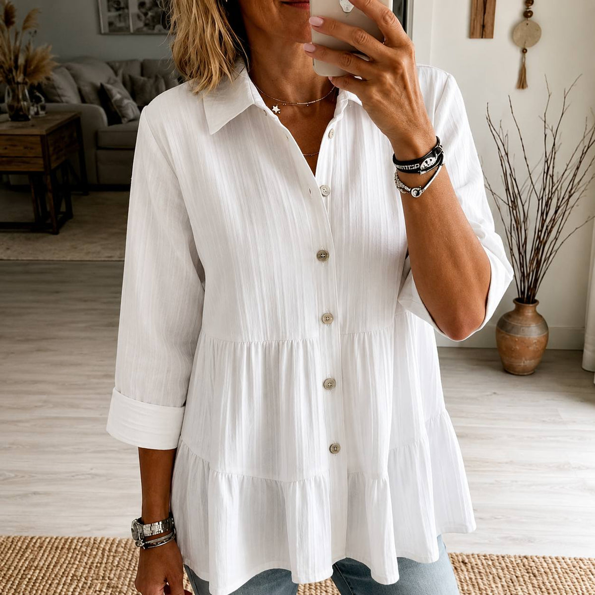 Women's Button Front Tiered Blouse