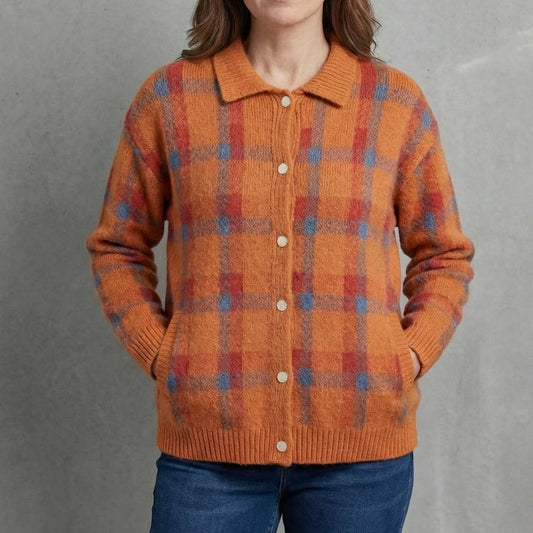 Women's Cotton Plaid Knit Cardigan