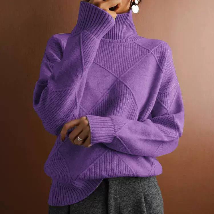 Women’s Chunky Geometric Pattern High Neck Sweater