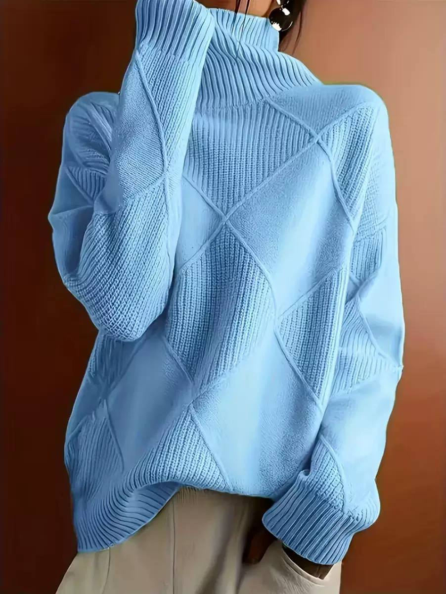 Women’s Chunky Geometric Pattern High Neck Sweater