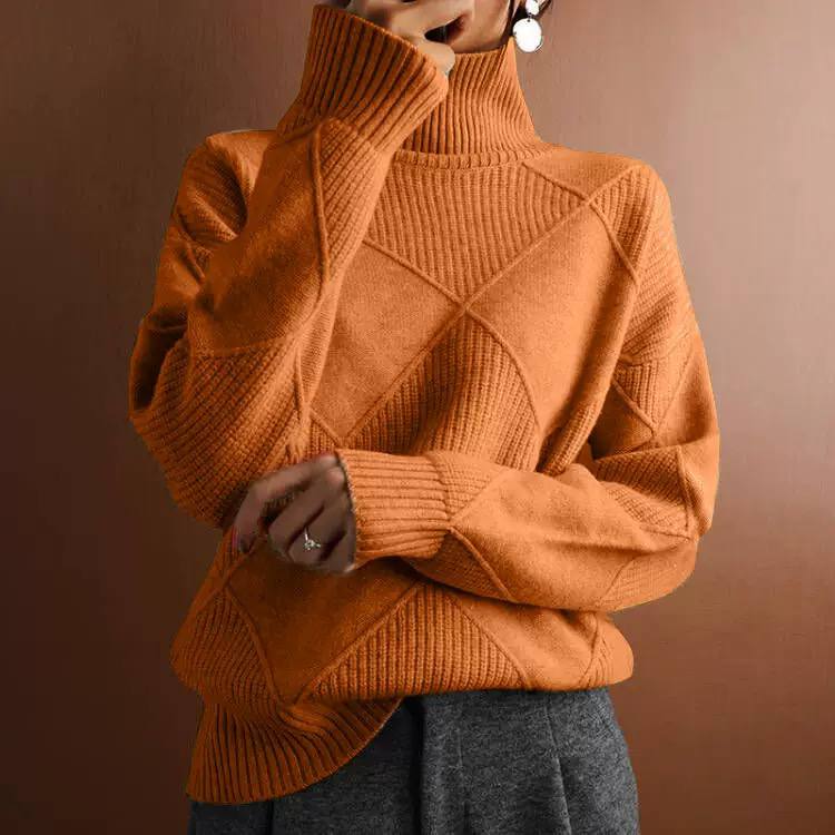 Women’s Chunky Geometric Pattern High Neck Sweater