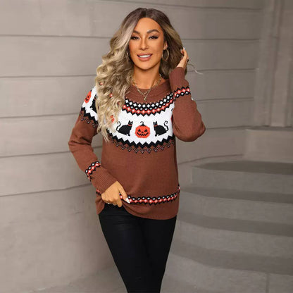 Women’s Halloween Pumpkin & Cat Knit Sweater